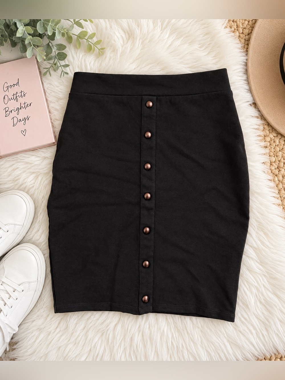 Shinestar Black High Waisted Button Front Pencil Skirt Size M